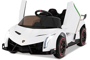 COSTWAY Lamborghini Elektroauto für Kinder, Kinderfahrzeug mit 2,4-G Fernbedienung & LED Scheinwerfer & Hupe & Musik, Elektrofahrzeug 3-6 km/h, Kinderauto Elektro für Kinder ab 3 Jahren (Weiß)