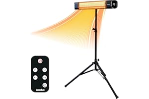 Senelux Electric Infrared Patio Heater 2000W with Tripod | IP65 Water-Resistant Radiant Heater for Indoor & Outdoor | Remote Control, Timer & 9 Heat Levels | LED Display | Portable