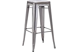 ‎DUHOME Duhome Barhocker Eisen Barstuhl, Sitzhöhe 76cm Tresenhocker, Stapelbar Metall Bistrohocker mit Fußstütze im Industry Design, Metallic