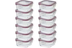 CASASELECCION 12 Tuppers de Cristal Hermético con Tapa 530 ml para Comida - Forma Cuadrada, Uso Apto en Horno/Microondas/Lavavajillas/Congelador, Sin BPA
