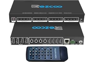 ROFAVEZCO 4K @ 60Hz HDMI Matrix 4X4 HDR coassiale Audio Breakout - HDCP 2.2 HDMI 2.0 Matrix 4x4 18Gbps con telecomando ricevitore IR, controllo IP, RS232, Scaler 4K a 1080P EDID Gestione MX44-HAS2