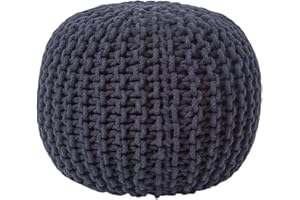 Y HOMEWARE YORKSHIRE HOMEWARE Large 100% Cotton Chunky Knitted Round Pouffe Handmade Bean Filled Home Living Room Children Foot Stool Ottoman (Charcoal)