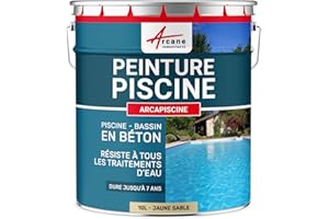 Peinture piscine, bassin béton, ciment, décoration, imperméable, bleu, blanc, gris, grise, jaune sable, noir, vert : Arcapiscine - 10 L Jaune Sable - RAL 1002 - ARCANE INDUSTRIES
