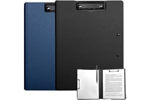 PARASTAR 2 Stück Klemmbrett A4, Klemmmappe A4 mit Deckel, Klemmbrett mit 2 Clips, Leichtes Klemmbret t a4 Kunststoff für Geschäft, Büro, Schule oder Restaurant (Schwarz und Blau)