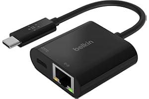 Belkin USB-C to Ethernet Adapter + Charge (60W Passthrough Power for Connected Devices, 1000 Mbps Ethernet Speeds) MacBook Pro Ethernet Adapter