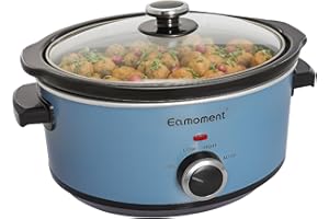 ‎EAMOMENT Eamoment Slow Cooker, 3,5 Liter Edelstahl Schongarer mit Keramiktopf, Einstellbare Temperatur, Spülmaschinenfester Keramiktopf und Deckel aus Gehärtetem Glas, 200W