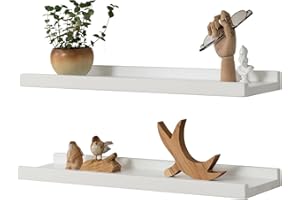 Gieanoo White Floating Shelves, Solid Oak Wood Picture Ledge Set of 2 Spice Racks Wall mounted with lip Display Shelf Decorative Wall Shelves For Living Room, Kitchen, Bedroom,Hallway 40cm