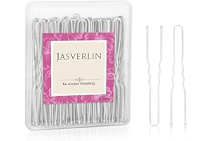 JASVERLIN Spille per capelli a forma di U, argento, Bun Bobby Hairpin per le donne lungo grande bianco danza nuziale scatola contenitore 2,4 pollici 100 pezzi
