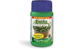 Flortis Idropon R 200ml nutrimento professionale per idrocoltura. Concime per coltivazione idroponica, fertilizzante per serra indoor coltura piante nutritivo pianta fino a 6 mesi. Formato convenienza