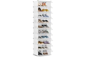 ‎SONGMICS SONGMICS Schuhregal, Steckregal, Regalsystem, Schuh-Organizer, DIY-Regal, mit Tür, aus PP-Kunststoff, 10 Ebenen, weiß LPC010WH01