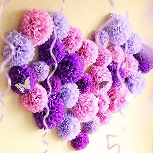 ZeWoo Set von 15 Stück Seidenpapier PomPoms 6” 8” 10” Geburtstagen Hochzeit Party Deko Papierblumen - 2
