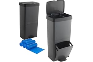 SP BERNER Confezione da 2bidoni della spazzatura o del riciclaggio vertici da 70l,2scomparti,cestino per rifiuti include rotolo 20sacchi della spazzatura da 30l