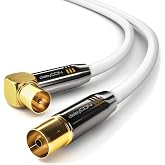 deleyCON 3 m TV Antenna Cable 4K Coaxial &ndash; 4K Ultra HD Full HD HDTV &ndash; 1x IEC Connector Elbow 90&deg; to Straight IEC Socket &ndash; TV