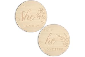 HONGPAR 6" Double Sided Gender Reveal Wooden Sign, Boy Or Girl Pregnancy Announcement, He Or She Photography Prop, Gift for New Mom, Baby Shower, Gender Reveal, Crib & Nursery Decorations