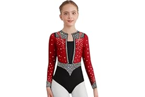 Alvivi Maillot Brillante para Gimnasia Rítmica Niña de Manga Larga Maillot de Danza Ballet Body de Patinaje Artístico en Competiciones 5-16 Años