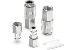 GASHER 4 piezas 1/4 Inch Air Line Connectors, 1/4" BSP Female Thread Euro Airline Hose Compressor Fittings, Quick Connect Air Coupler Air Hose Fittings,Air Coupler & Air Plug Kit