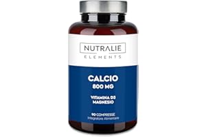Calcio, magnesio e vitamina D - 800 mg di Carbonato di Calcio - Ossa, Denti e Muscoli - Integratore con Magnesio e Colecalciferolo - 90 Compresse Vegane Nutralie