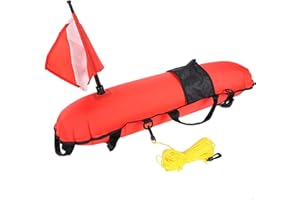 KOSDFOGE Seguridad Inflable Buceo Flotador Marcador Boya Buceo Inflado Torpedo Boya Señal Flotador Bola Y Bandera para Buceo, Pesca Submarina, Buceo Libre, Snorkel