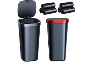 xuenair Mini-Auto-Mülleimer mit Deckel und 90 Taschen, Getränkehalter, Mülleimer für Auto, wasserdicht, kleiner Mülleimer für Autotür, Zuhause, Büro, Schlafzimmer, Schwarz und Rot, 2 Stück