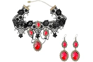 Aabellay Gothic Black Lace Choker with Earring Steampunk Vampire Wristband Earrings Set Victorian Costume Party Vintage Prom Festival Jewelry for Women Girls - K010