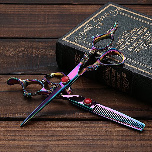 UWILD®Professional tijeras de peluquería Juego de tijeras profesionales del pelo Set de tijeras de peluquería Juego de 6 pulgadas 17,5 cm (juego de 2) Incluye bolsas y peine (Dragon Color)