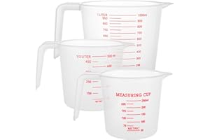 ASelected 3pk Plastic Measuring Jugs Set 250ML 500ML 1000ML, Clear Measuring Cup with Handle Plastic Jugs with Easy-to-Read Measurements for Kitchen Baking with Measuring Scale Easy Pour