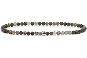 Echtes Silberobsidian Edelstein Armband mit facettierten 3mm Perlen - verschiedene Längen - Heilstein Schutzstein Edelsteinarmband Glücksbringer Talisman Geschenk (Silberobs., 18CM)