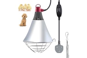 GlowUp 250W Poultry Heat Lamp for Chicks, Infrared Heat Lamp Holder 2 Modes Hign/Low Switch with 2m Wire UK Plug Poultry Heating Lampshade for Kennel Chicks Piggery (No Bulb!)