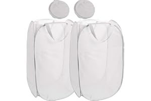 Qtopun, Cesto portabiancheria pieghevole in rete, 2 pezzi, portatile, per la camera da letto, la camera dei bambini, il dormitorio universitario e i viaggi (bianco)