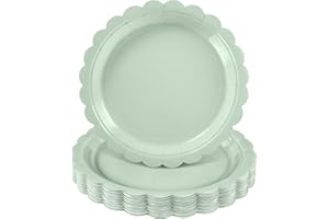NatNarr 30 Pcs Sage Green Paper Plates 9 Inch Disposable Scalloped Party Paper Plates Green Dessert Plate for Birthday Baby Shower Wedding