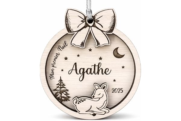 Boule mon premier noël personnalisée en bois, cadeau de noël ou de naissance, souvenir du 1er noël de bébé avec prénom, texte et année