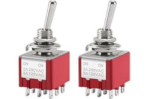 Heschen Miniaturowy przełącznik kołyskowy MTS-302 ON-ON 3PDT, 9-pinowy, 2 A 250 V, 6 A 125 V