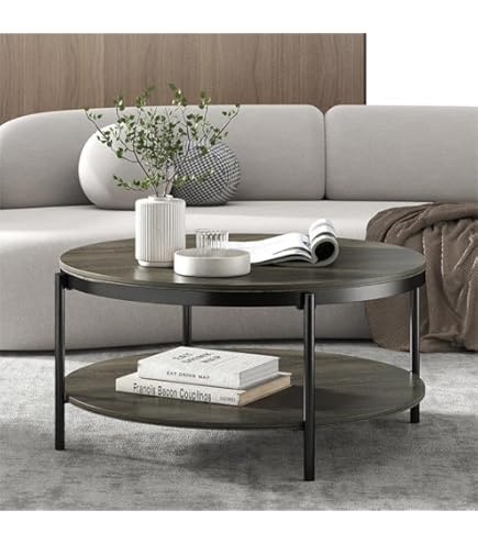 Lukmebel Salontafel CIRI-X Rond - Bijzettafel Industrieel - Deco Woonkamer - Kleine Sofatafel - Zwart/Artisan Eik