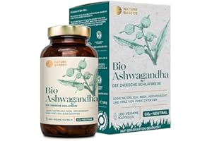 ‎NATURE BASICS Bio Ashwagandha - 180 Kapseln hochdosiert / 1800 mg hochwertiges & reines Ashwagandha pro Tagesdosis / Indische Schlafbeere / Vegan, Zertifiziert & Nachhaltig im Glas