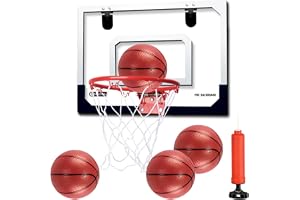 BOPEUY Mini basketkorg inomhus barn, 40 x 30 cm basketkorg rum med 4 bollpump, basketkorg dörrhängning, basketbräda väggmonte