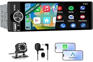 Hexinex 6.36 Pulgadas 1 DIN Radio Coche Universal con Pantalla Táctil, con CarPlay/AndroidAuto/Admite Carga Type-C/USB/Micrófono/FM/EQ/WiFi/GPS/Bluetooth/USB/SWC y Cámara Trasera