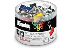 WONDAY - Boite de 40 Pinces Double-Clip 19 mm Couleurs assorties