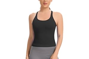 Lemef Vest Top with Built in Bra Sports Top for Women Ribbed Gym Tank Top Racerback Workout Yoga Shirt