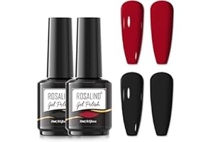 ROSALIND Rojo Negro Colores Esmaltes Permanentes Para Uñas, 15ml Permanente Gel de uñas Semipermanente Lámpara UV LED, Kit Manicura, Red Black Color Gel Nail Polish 2Pcs