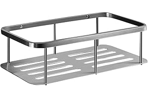 Ambrosya® | Panier de Douche Exclusif en Acier Inoxydable | Étagère Baignoire Salle de Bains Bac à Douche Support de Tablette de Coin Murale (Acier Inoxydable (Brossé), 1 étage)
