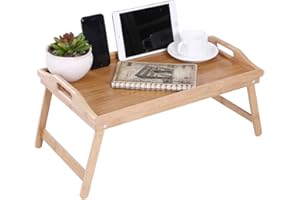 KKTONER Bambusowa taca na łóżko stół ze składanymi nogami, składana przenośna taca na laptopa, taca na przekąski, taca śniadaniowa, stół, stół do rysowania, 50