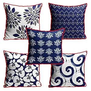 DreamVio Jute Fabric Printed Decorative Throw/Pillow Covers, Cushion Covers for Living Room, Bed Room, Sofa,Chairs Pack/Set of 5 Multi Flowers (Multicolour, Size 16 x 16 Inches) Style 29