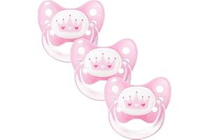 dentistar Silikon Schnuller 3er-Set - Größe 1 Schnuller 0-6 Monate - Zahn- & kieferfreundlicher Nuckel mit Dental-Stufe – BPA-frei – Made in Germany - Krone, Rosa
