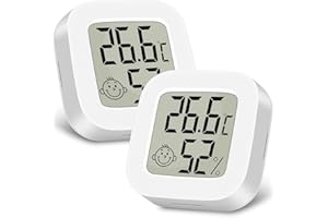 Ainiv Igrometro Termometro Digitale, 2 Pezzi Mini Igrometro Termometro con Emoji per Interni, Termometro Ambiente LCD, Monitor di Temperatura e umidità per Casa, Serra, Stanza, Ufficio, Bianca