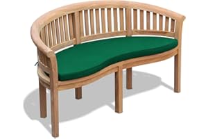 Jati Wimbledon Teak Garden Banana Bench with Cushion - 3-Seater, Delivered Ready Assembled (Green)