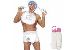 Amakando Pañal con alfiler para Despedida de Soltero - Disfraz Azul, JGA y Carnaval para bebé y hombre, Divertido Disfraz de bebé Gigante