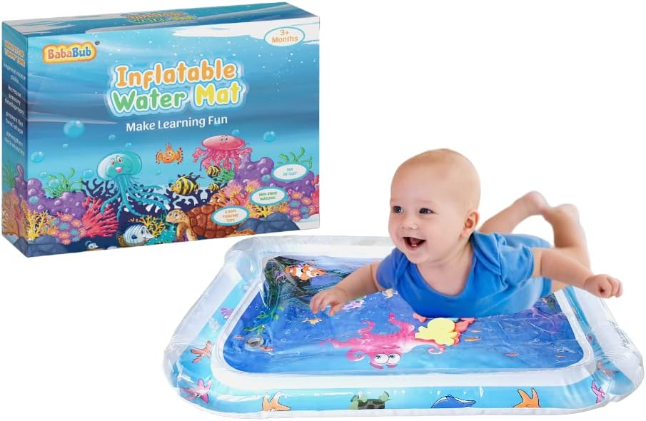 BabaBub Tummy Time Mat Inflatable Water Mat Baby Playmat Sensory Toy Development Stimulation Growth Activity Play Centre for Infants & Toddlers 3 to 24 Months Portable Strengthens Neck Girls Boys