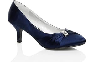 MYSHOESTORE Womens Satin Heels Ladies Wedding Bridal Bridesmaid Stiletto Low Mid Kitten Heel Diamante Buckle Evening Party Prom Slip On Close Toe Smart Formal Classic Shoes