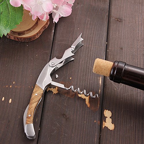 Korkenzieher -Smaier Premium Rosenholz Kellner Griff All-in-one-Wein-Öffner, Flaschenöffner und Folienschneider – Best Bar Weinzubehör und Geschenke - 3