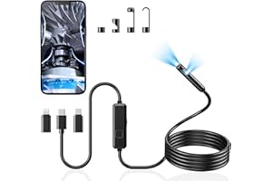 Acoath Endoscope Inspection Camera with Light, Dual-Lens 1920P HD Borescope with 8 LED Lights, IP67 Waterproof Flexible Tools, 3M Semi-Rigid Snake Drain Garage Camera for Android & iOS